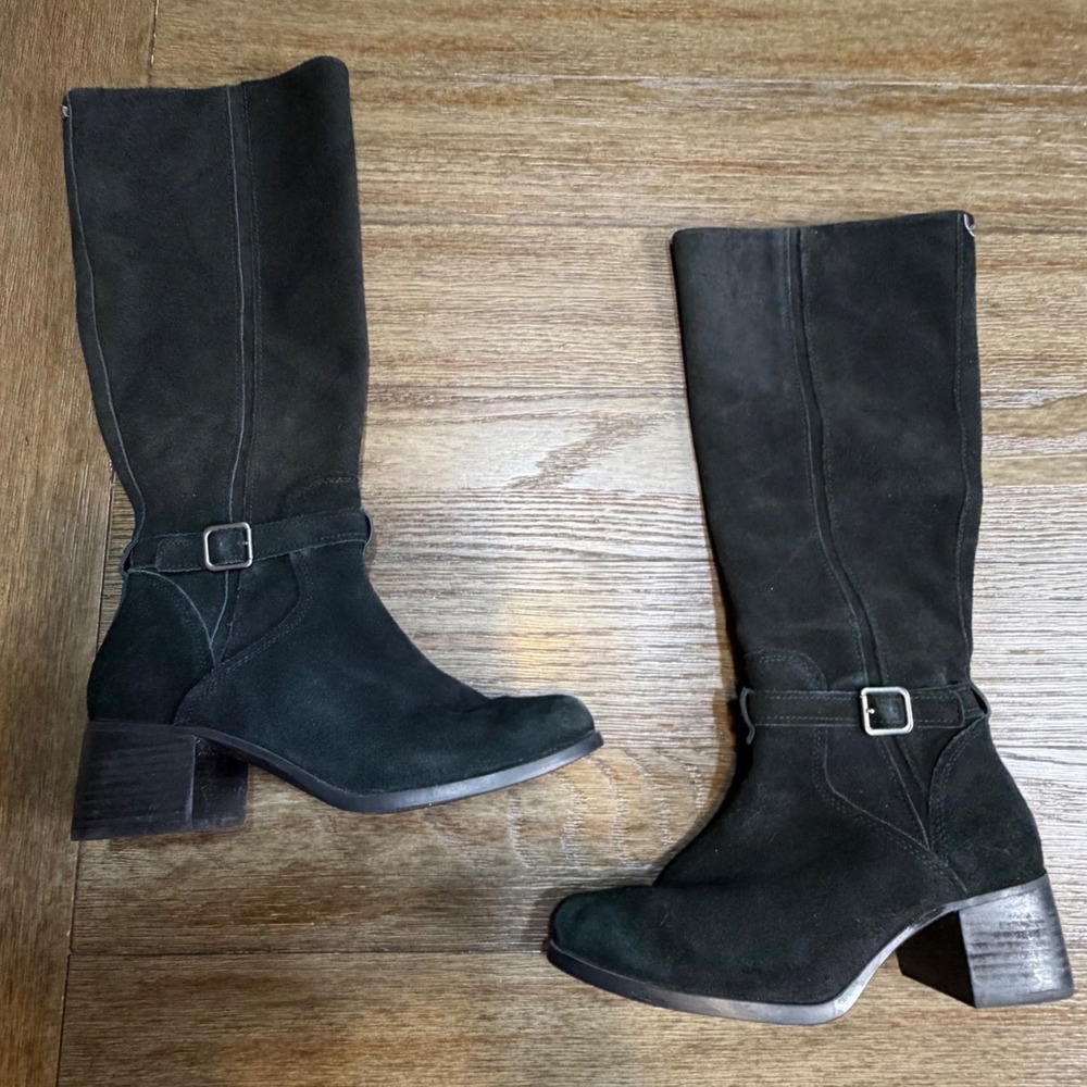 Koolaburra by UGG Madely Black Suede Tall Block Heel Boots Womens 8
